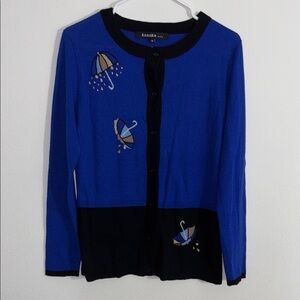 Ananke Blue Cashmere Wool Umbrella Print Cardigan Sweater M NWOT